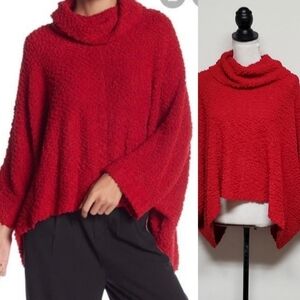 Romeo & Juliet Couture Red Chenille Popcorn Knit Cowl Neck Poncho Sweater M